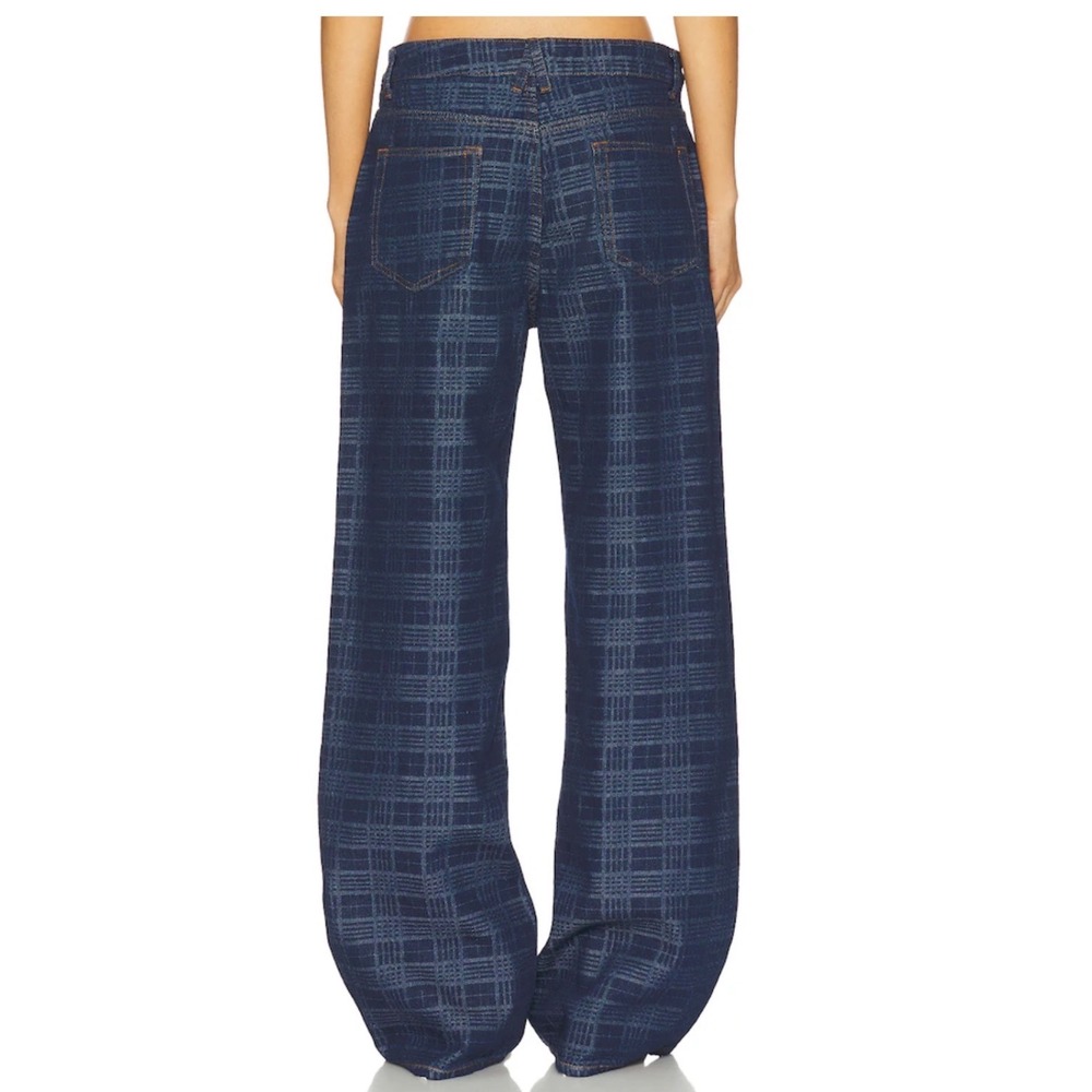 Lioness Top Model Jeans Indigo Plaid Wide Leg High Waisted Denim Pants Small - Picture 2 of 8